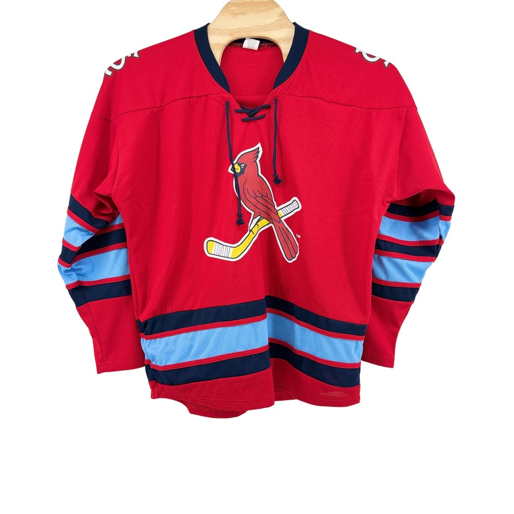 St Louis Cardinals Hockey Jersey Mens XL Red Blue Lace Up V-Neck Mesh Shirt STL